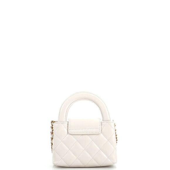 Chanel Kelly Top Handle Clutch with Chain Quilted Shiny Aged Calfskin White - Picture 3 of 6
